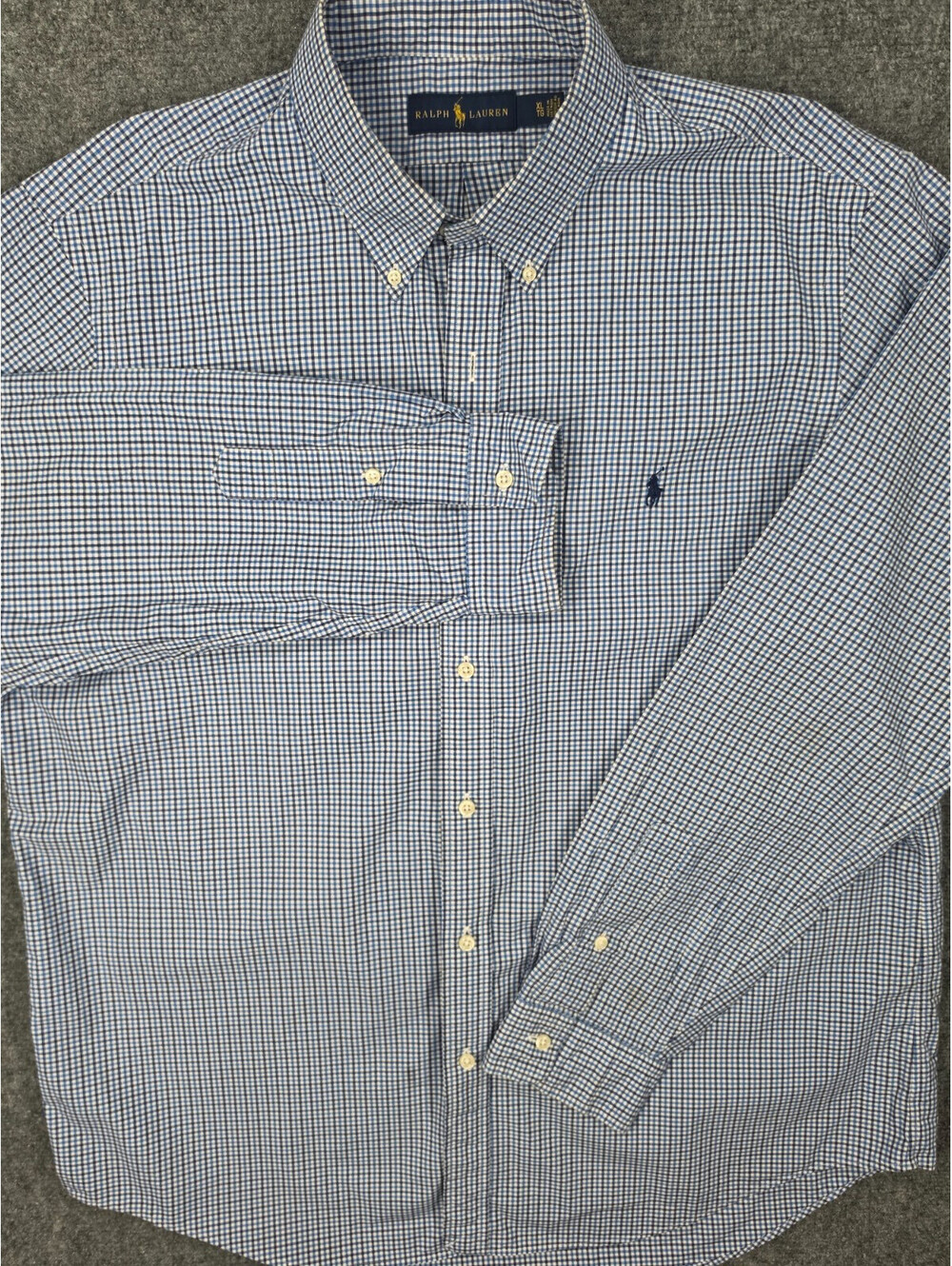 Polo Ralph Lauren XL Blue White Gingham Check Button Down Shirt Cotton Pony